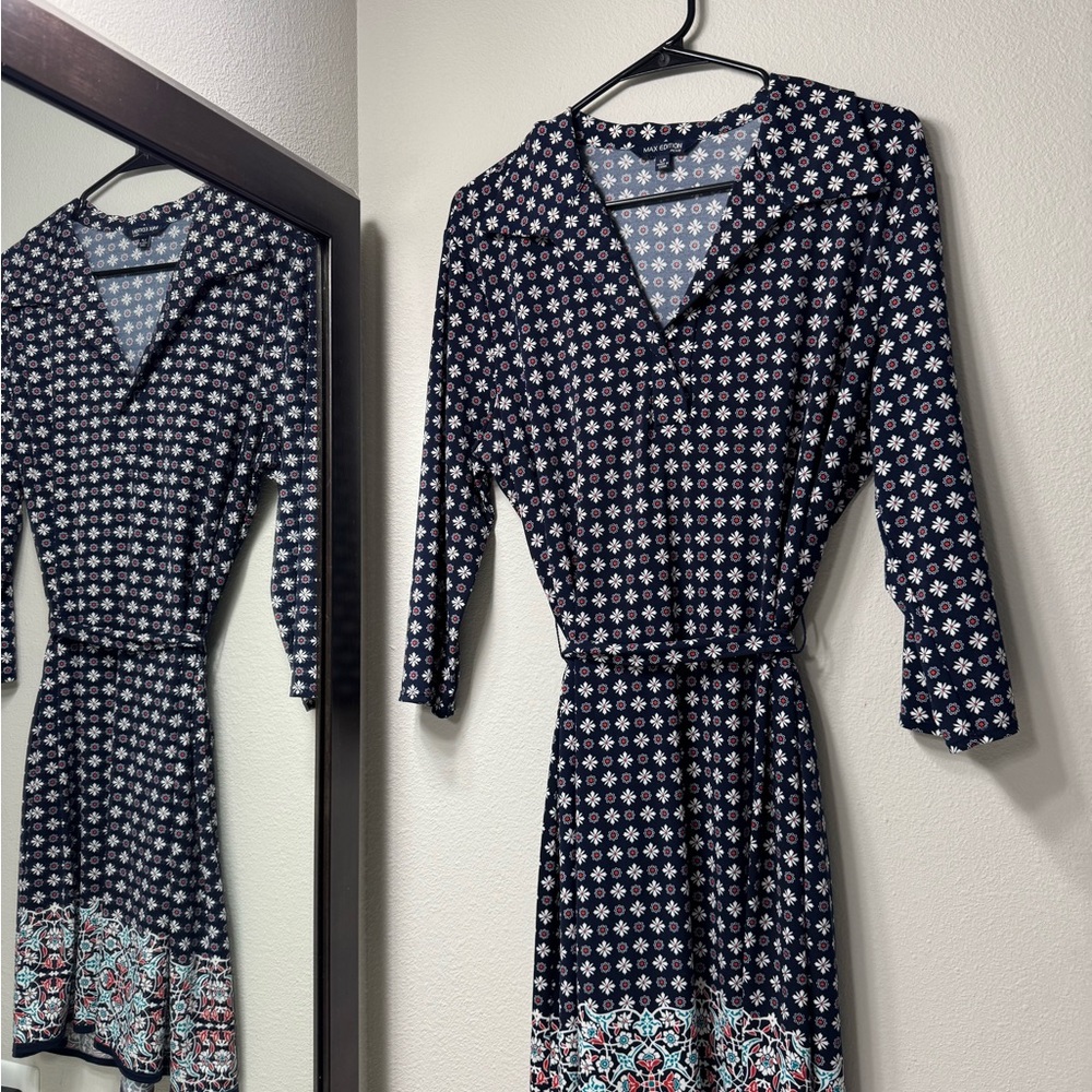 Max Edition Blue Wrap Sundress with Tie Front and V-Neck